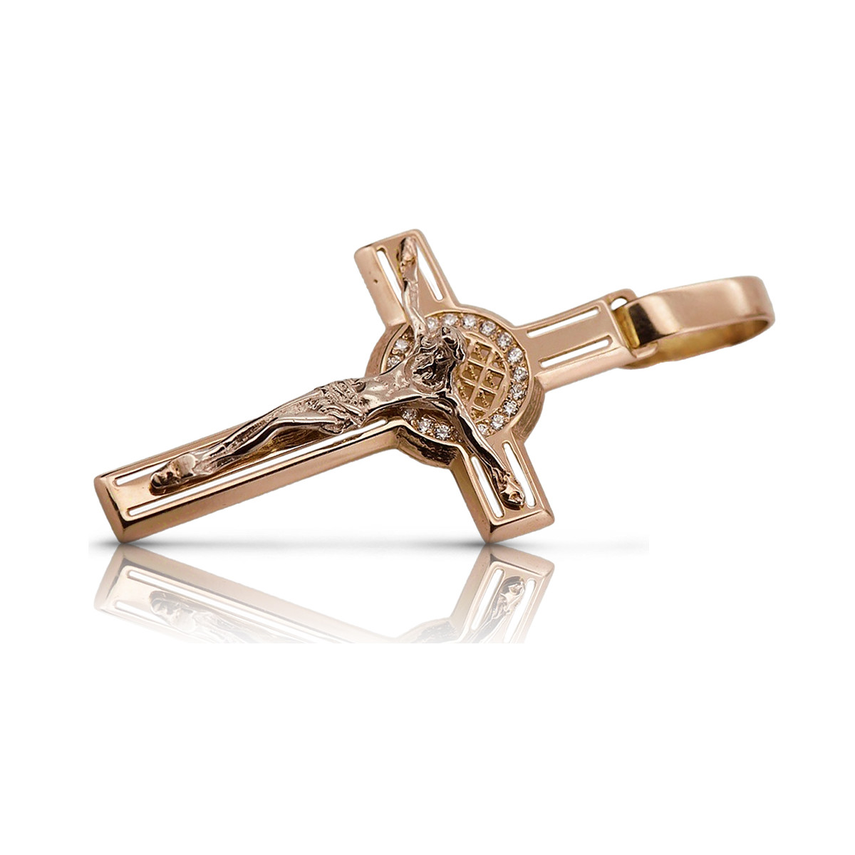 "14k czerwone złoto, vintage różowy i czerwony krzyż katolicki z Jezusem" ctc027r