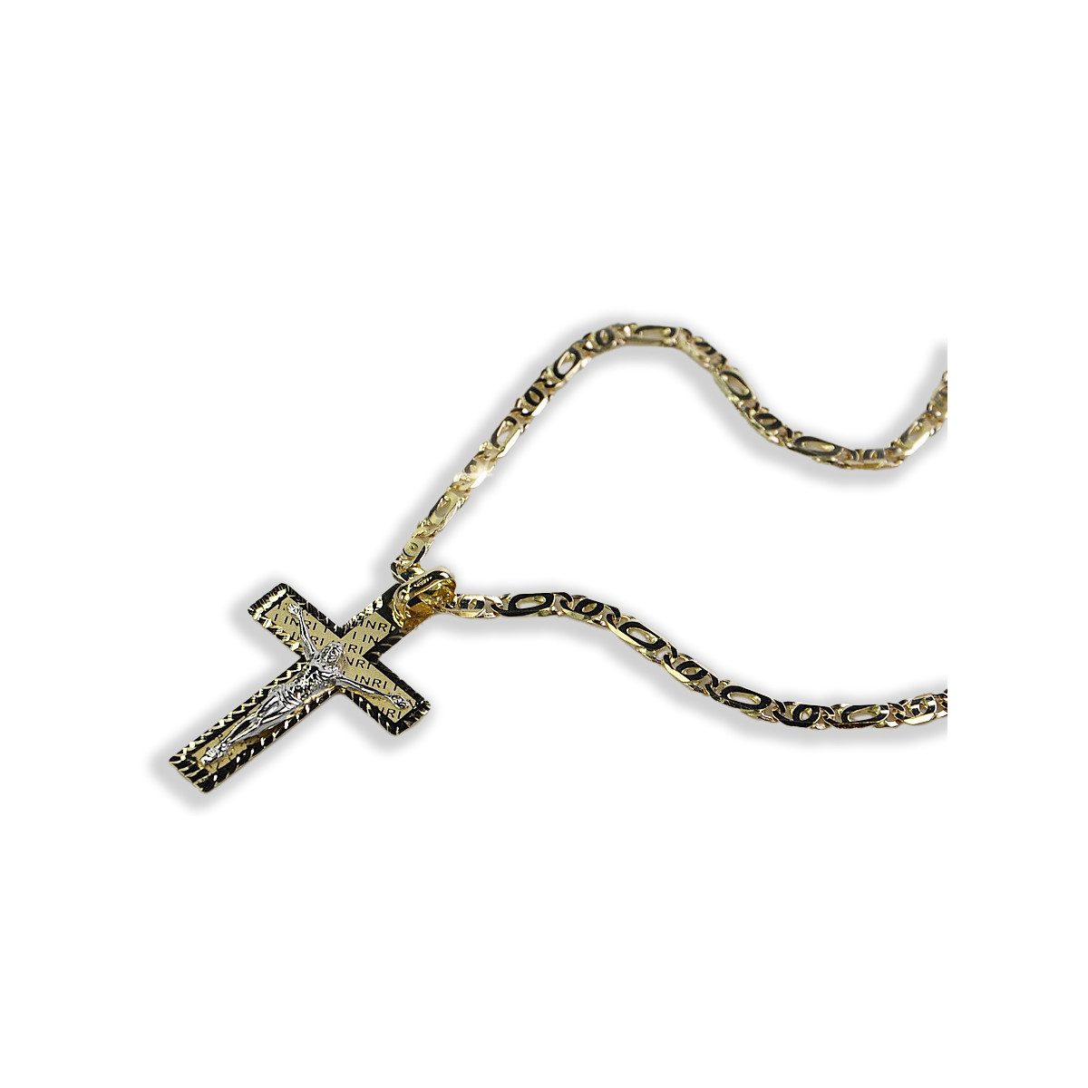 Итальянский желтый 14-ктовое золотой католический крест и цепочка