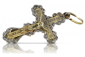 Elegancki 14kt biały i żółty złoty krzyż prawosławny z Włoch oc002wy