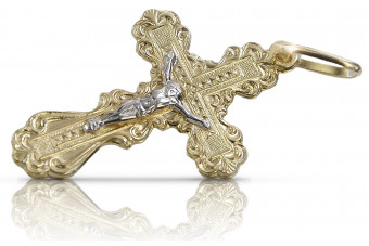 "Православен кръст от италианско 14k 585 жълто и бяло злато" oc002yw