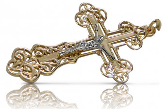 Krzyż prawosławny z żółtego i białego złota 14k 585 w stylu włoskim oc003yw
