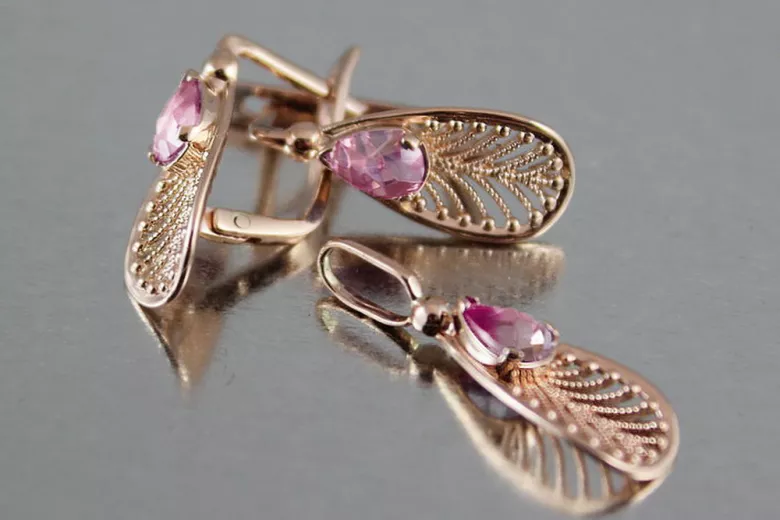 "Ретро вінтажні сережки з аметистом у рожевому золоті 14 к 585 vec067" Vintage