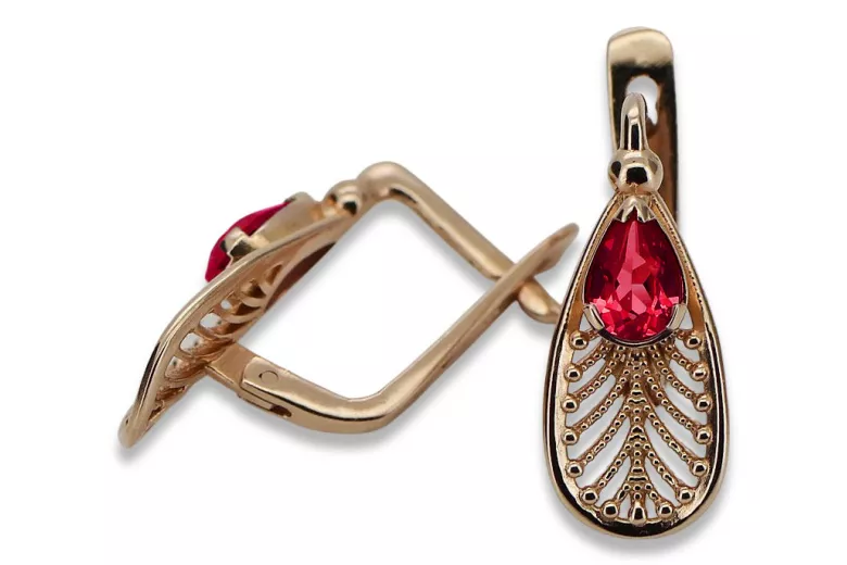 Exquisite Ruby Adorned 14K Rose Gold Earrings from Vintage Era vec067