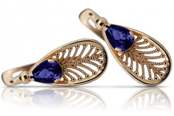 "Elegant 14K Rose Gold Vintage Sapphire Earrings - Pink 585 vec067" Vintage