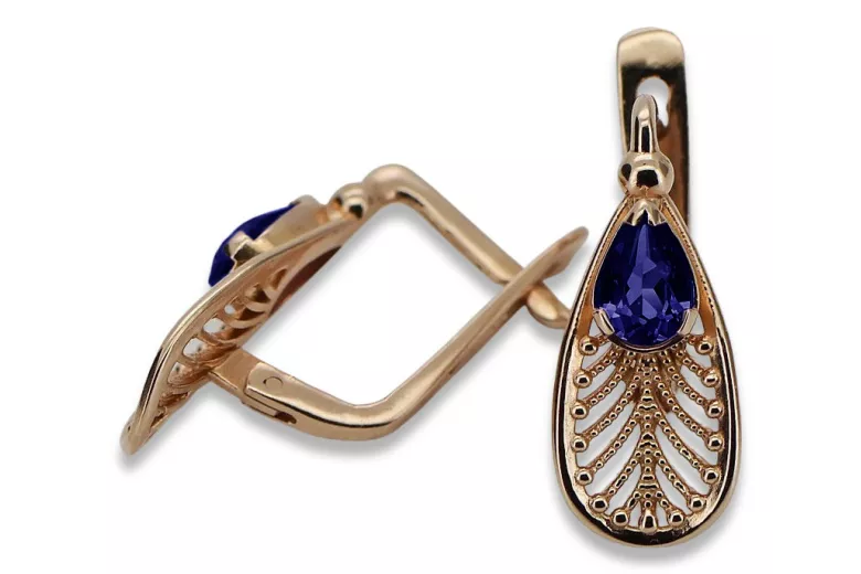 "Elegant 14K Rose Gold Vintage Sapphire Earrings - Pink 585 vec067" Vintage