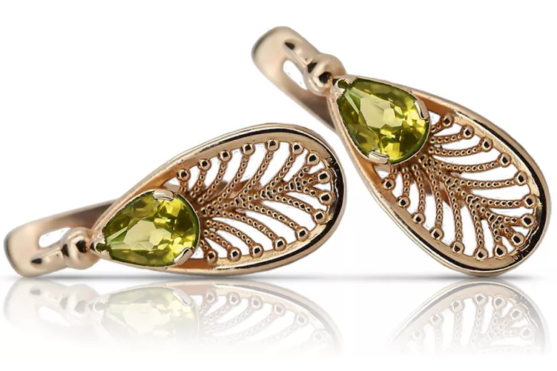 "Boucles d'oreilles d'époque en or rose 14 carats avec Péridot vec067" Vintage