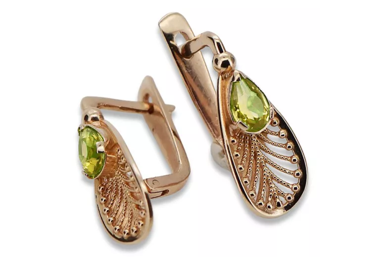 "14K Rose Pink Gold Vintage Jewellery with Yellow Peridot Earrings vec067" Vintage