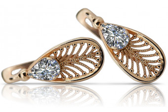 Zircon-Adorned 14K Rose Gold Vintage Earrings vec067