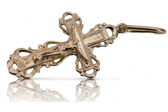 "Elegant 14K Rose Gold Orthodox Cross in Vintage Italian Style"  oc007r