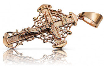 Ретро розово 14k 585 златен православен кръст oc016r