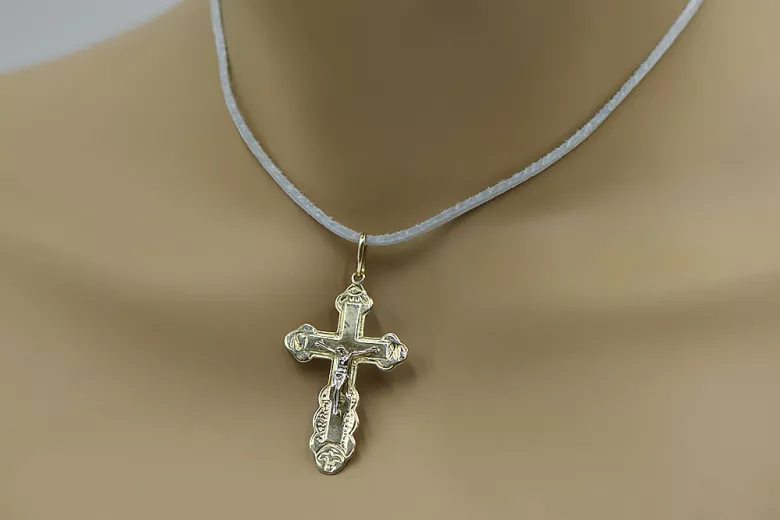 "Pendnant z białego złota 585 14k w kształcie prawosławnego krzyża" oc013w