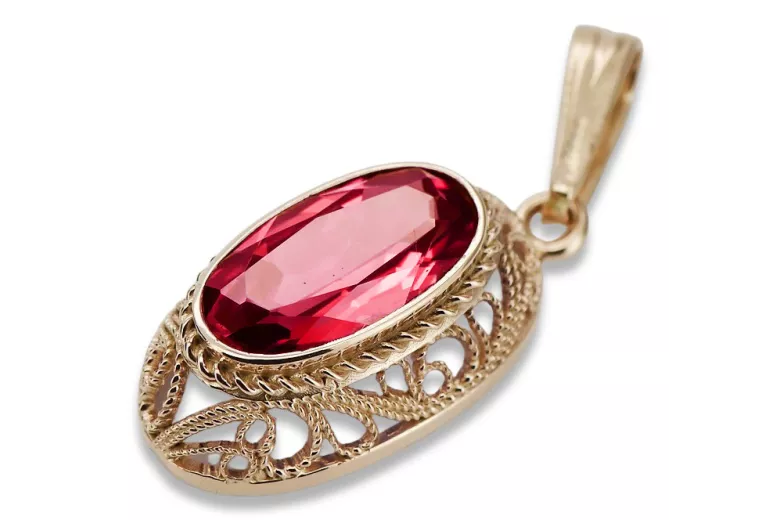 "Оригінальний рубіновий медальйон з рожевого золота 14 кара vpc014" Vintage