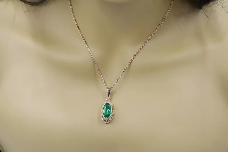 14K Rose Gold Emerald Necklace New For Sale | Gemtry | Gemtry