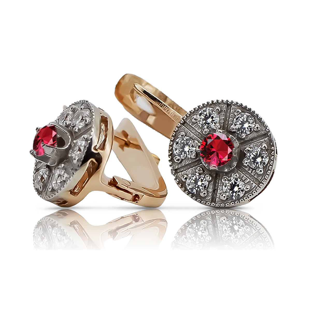 Vintage rose pink 14k 585 gold ruby earrings vec161rw Vintage