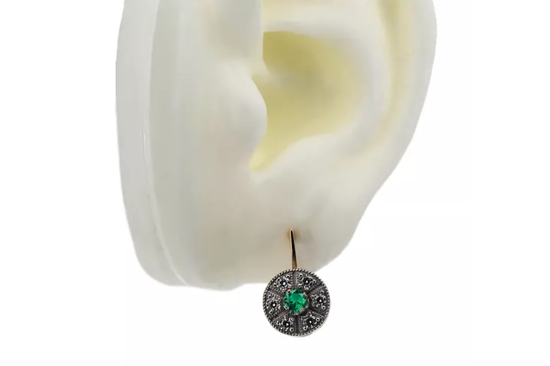 Vintage rose pink 14k 585 gold emerald earrings vec161rw Vintage