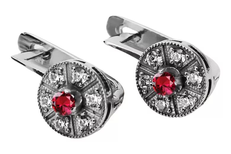 "Chic 14K White Gold and Ruby Earrings - vec161w" Vintage