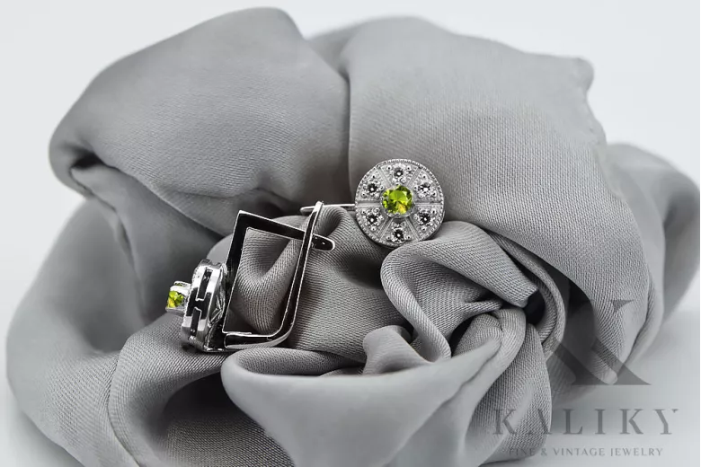 "Classic Vintage Style 14K White Gold Earrings with Yellow Peridot - VEC161W" Vintage