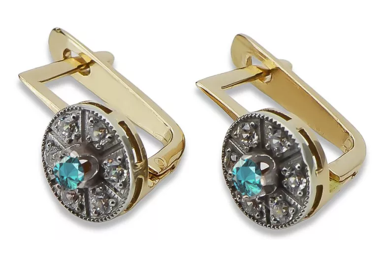 Timeless Aquamarine Stud Earrings in 14K Yellow and White Gold vec161yw