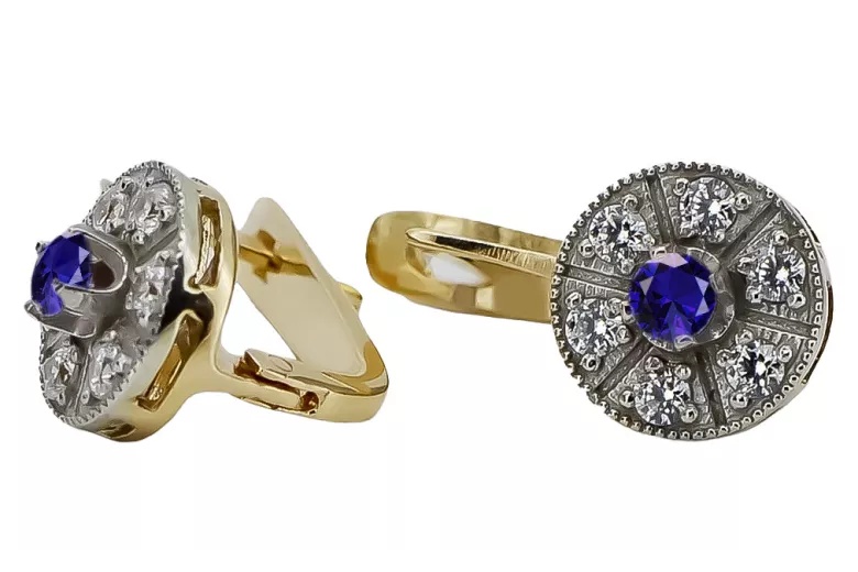 "Classic 14K Yellow White Gold Sapphire Earrings in Vintage Style" Vintage