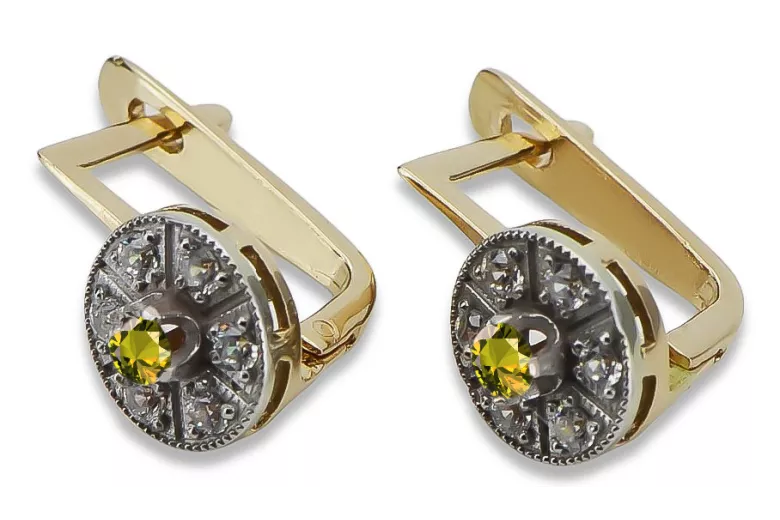 "Classic 585 Gold Peridot Earrings in Yellow and White 14K - Vec161yw" Vintage