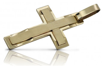 Gelbes katholisches Kreuz aus 14 Karat massivem Gold ctc022y