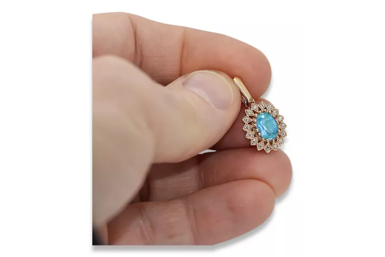 "Or rose 14 carats vintage avec pendentif Aigue-marine classique vpc020" Vintage