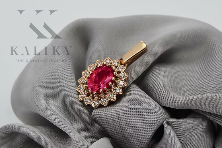 "Encantador Colgante de Rubí en Oro Rosa Vintage de 14k vpc020" Vintage