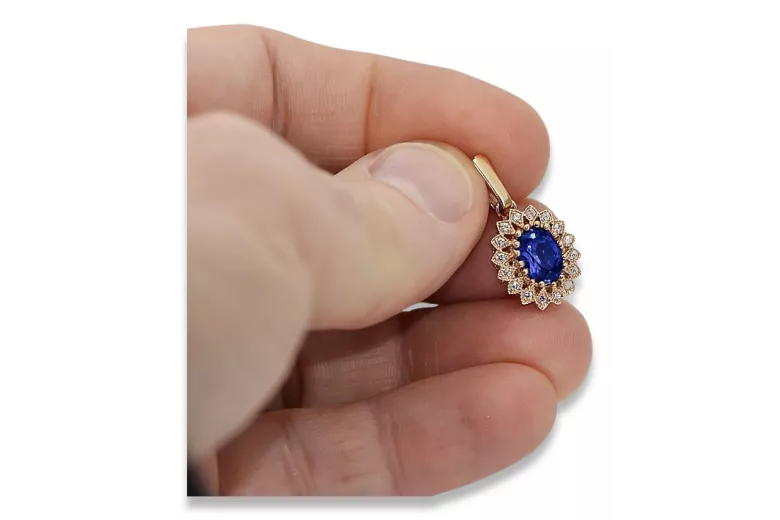 Original Vintage Sapphire Pendant in 14K Rose Gold vpc018