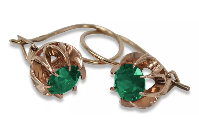 "Vintage-Inspired 14K 585 Gold Earrings with Rose Pink Emeralds" vec062