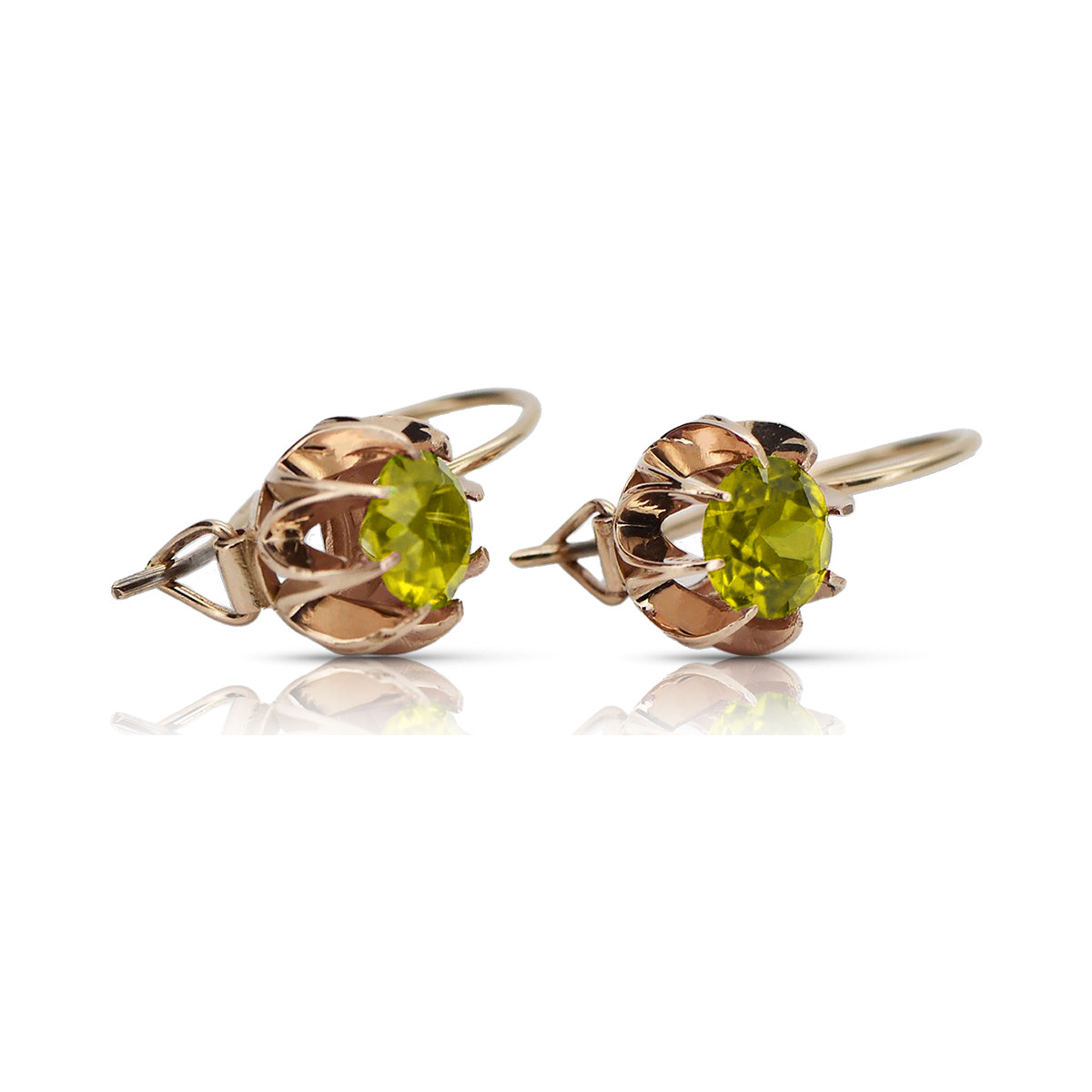 Aretes de peridoto en oro rosa vintage de 14k vec062