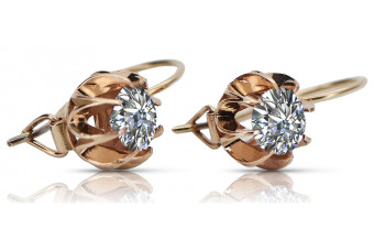 Élégantes boucles d'oreilles vintage en zircon et or rose 14 carats d'origine vec062