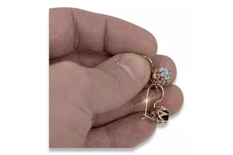 Élégantes boucles d'oreilles vintage en zircon et or rose 14 carats d'origine vec062