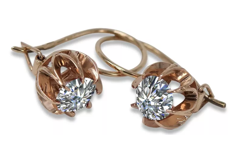 Élégantes boucles d'oreilles vintage en zircon et or rose 14 carats d'origine vec062