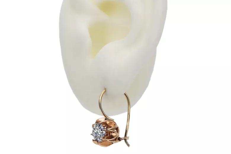 Élégantes boucles d'oreilles vintage en zircon et or rose 14 carats d'origine vec062