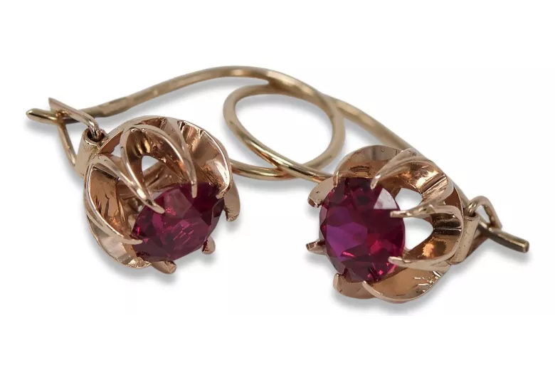 "Timeless 14K 585 Rose Gold Earrings with Vintage Ruby Gems" vec062