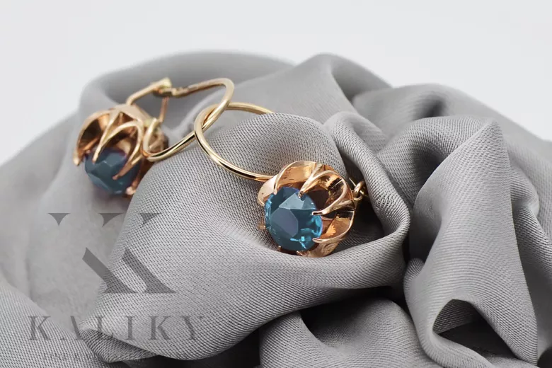"Aquamarine Adorned 14K Rose Gold Vintage Earrings" vec062