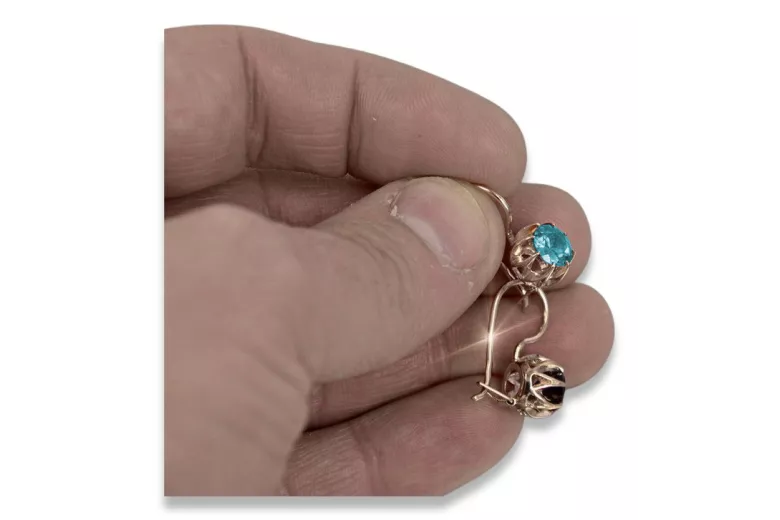 Élégantes boucles d'oreilles vintage en aigue-marine et or rose 14 carats 585 vec062