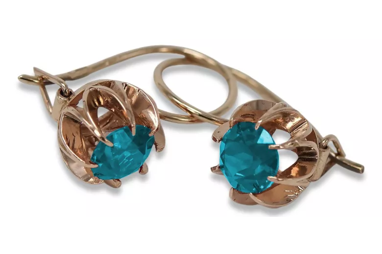 Élégantes boucles d'oreilles vintage en aigue-marine et or rose 14 carats 585 vec062