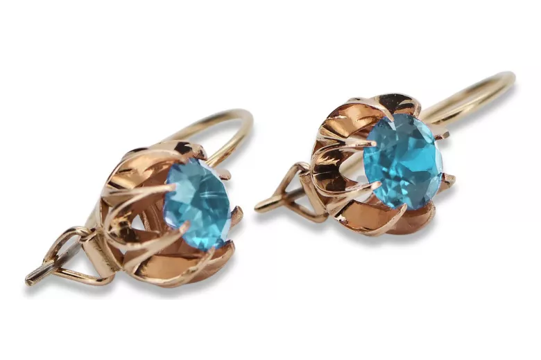 "Aquamarine Adorned 14K Rose Gold Vintage Earrings" vec062