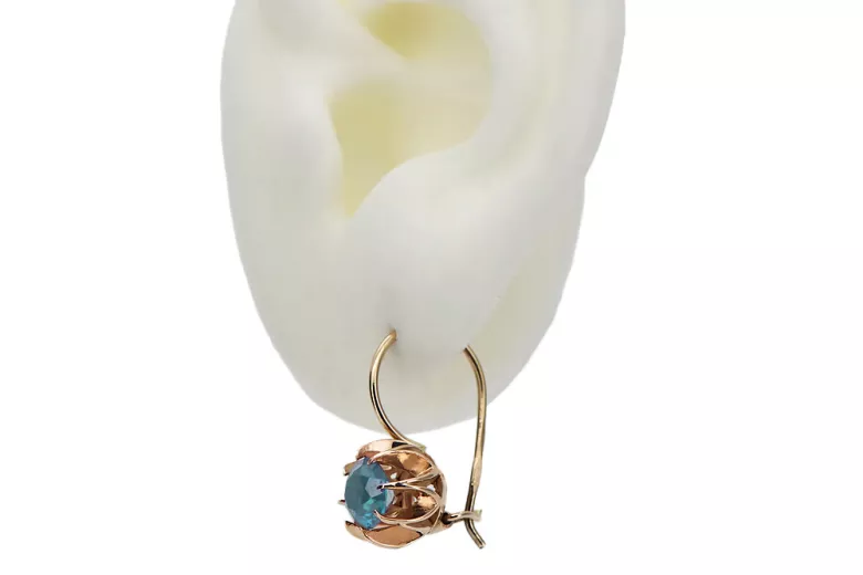 Élégantes boucles d'oreilles vintage en aigue-marine et or rose 14 carats 585 vec062