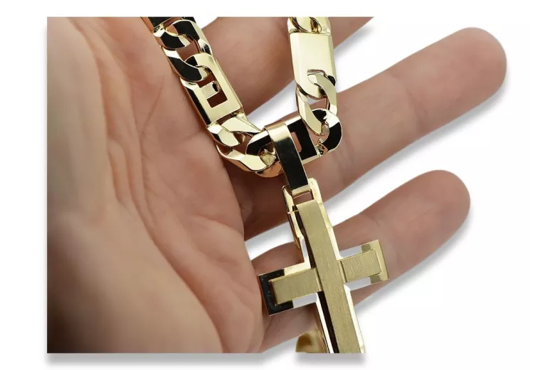 Yellow 14k gold Catholic cross with Elegant chain ctc022y&cc098y