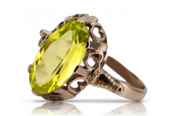 Уникальное кольцо из винтажного розового золота 14 карат с перидотом  vrc134
