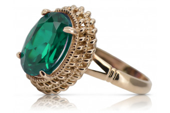 Classic 14K Rose Gold Emerald Ring with Vintage Aesthetics vrc068