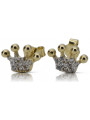Italian 14k 585 yellow gold crown zircon earrings cec015y