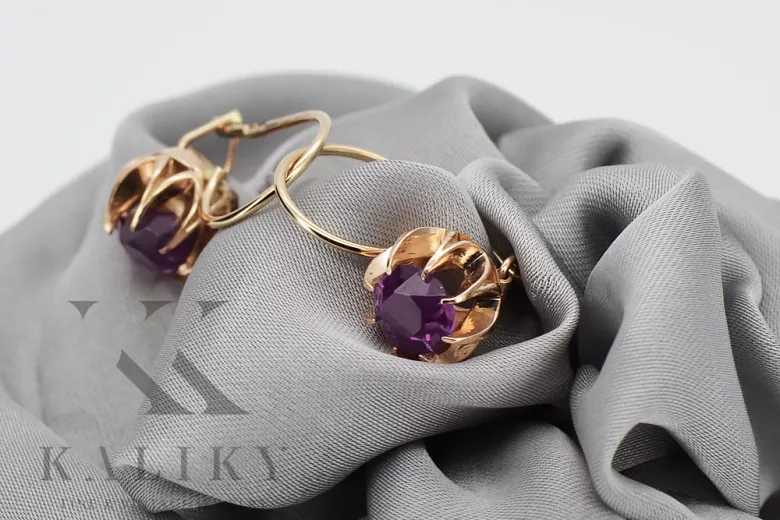 Vintage rose pink 14k 585 gold earrings vec062 alexandrite ruby emerald sapphire ...