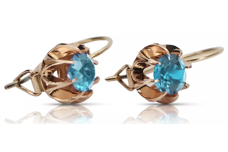 Vintage rose pink 14k 585 gold earrings vec062 alexandrite ruby emerald sapphire ...