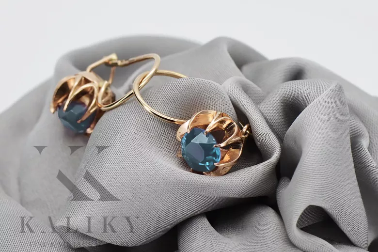 Vintage rose pink 14k 585 gold earrings vec062 alexandrite ruby emerald sapphire ...