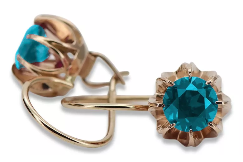 Vintage rose pink 14k 585 gold earrings vec062 alexandrite ruby emerald sapphire ...