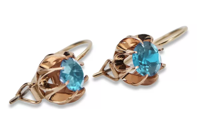 Vintage rose pink 14k 585 gold earrings vec062 alexandrite ruby emerald sapphire ...