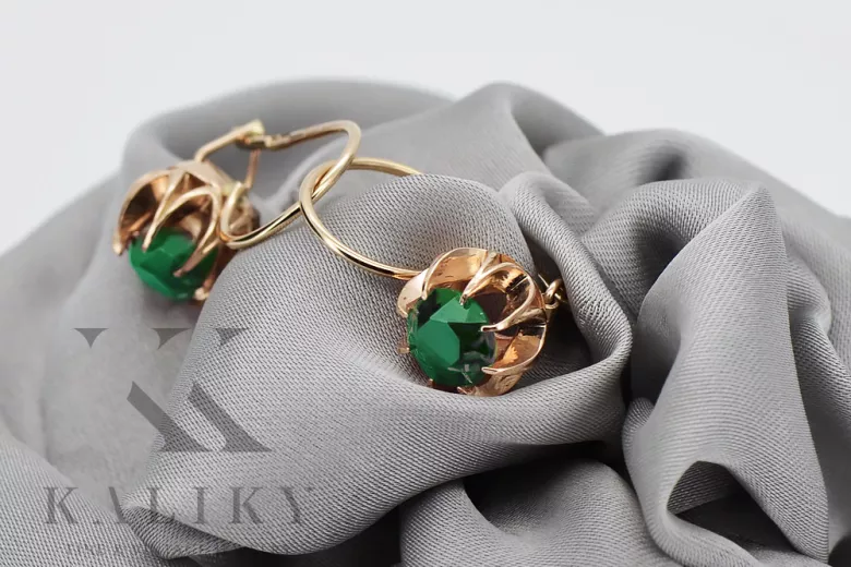 Vintage rose pink 14k 585 gold earrings vec062 alexandrite ruby emerald sapphire ...